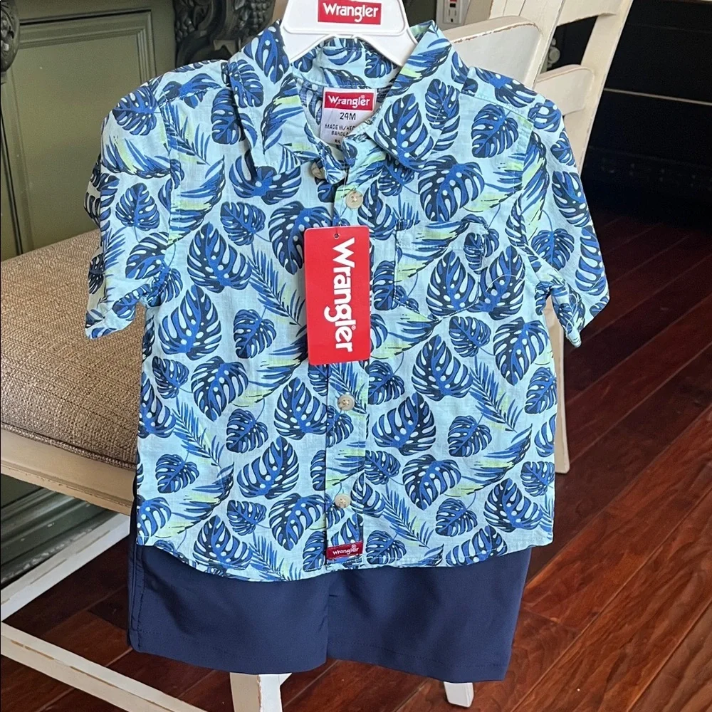 Wrangler Kids Tropical Blue Shirt and Shorts Set